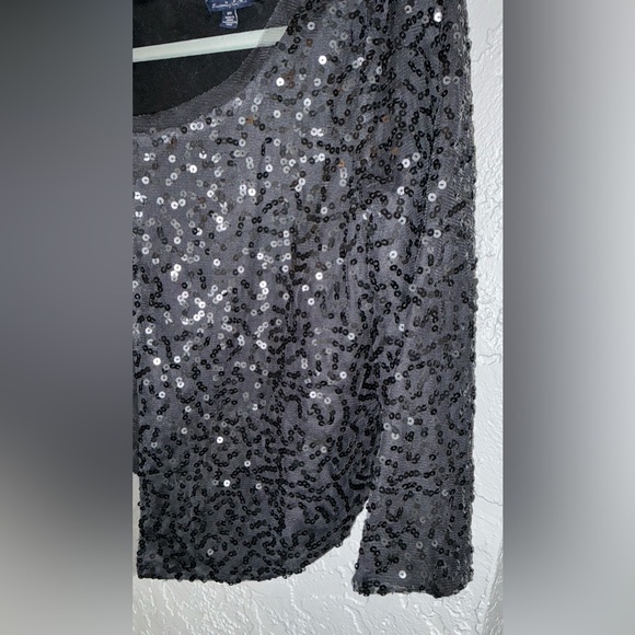 American Eagle Outfitters Black Open Front Cropped Sequined Jacket - Picture 4 of 7